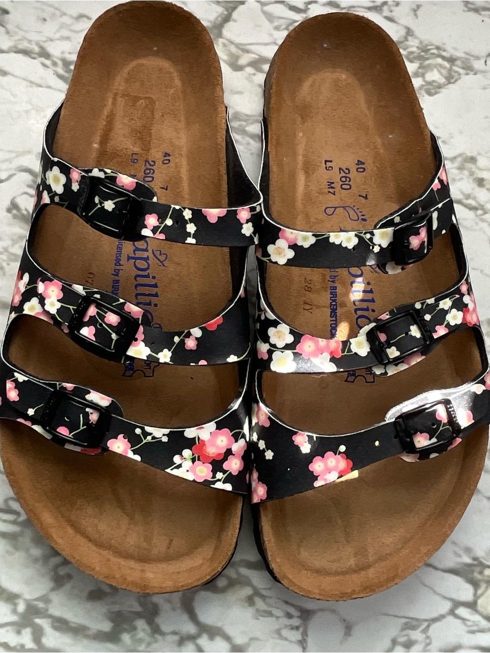 Birkenstock Papillio Floral Florida 3-Strap Slide Sandals EU 40 L9 M7 PRISTINE - Picture 2 of 8